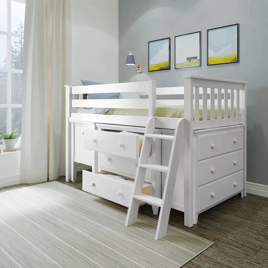 Jackpot Deluxe Windsor Twin-Size Storage Loft Bed With Two Dressers + Desk - Image 2