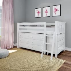 Jackpot Deluxe Windsor Twin Storage Loft Bed With Two Dressers