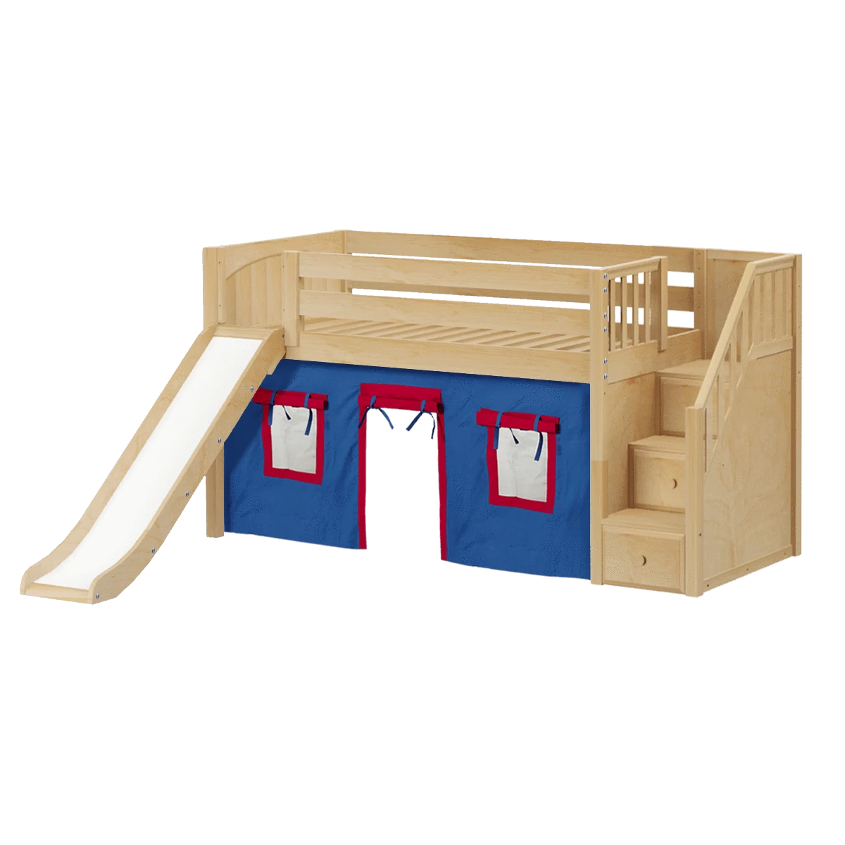 Maxtrix Twin Low Loft Bed With Stairs, Curtain + Slide - Image 13