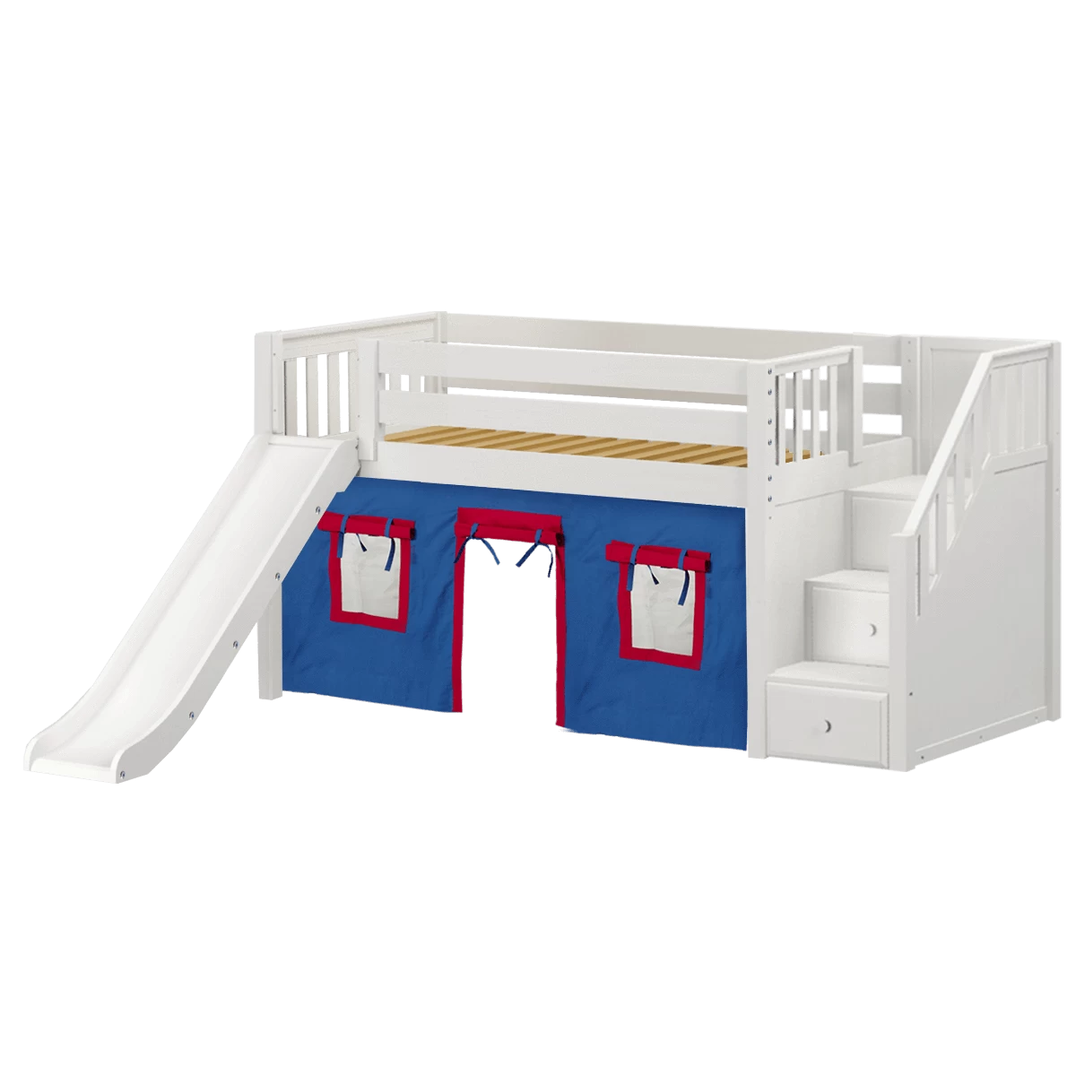 Maxtrix Twin Low Loft Bed With Stairs, Curtain + Slide - Image 8