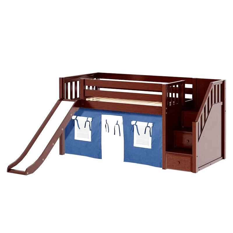 Maxtrix Twin Low Loft Bed With Stairs, Curtain + Slide - Image 5