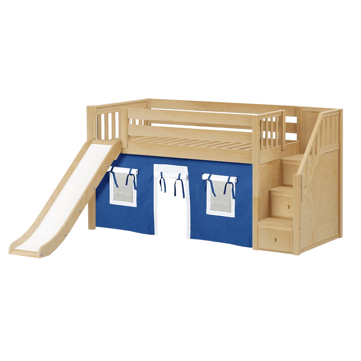 Maxtrix Twin Low Loft Bed With Stairs, Curtain + Slide - Image 4