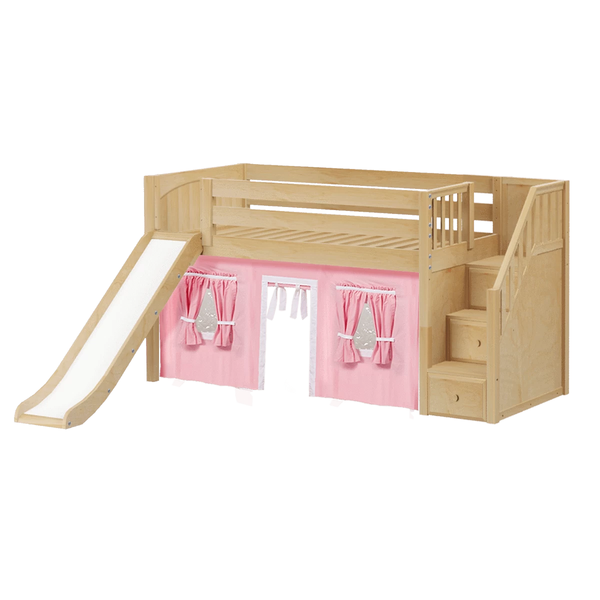 Maxtrix Twin Low Loft Bed With Stairs, Curtain + Slide - Image 17
