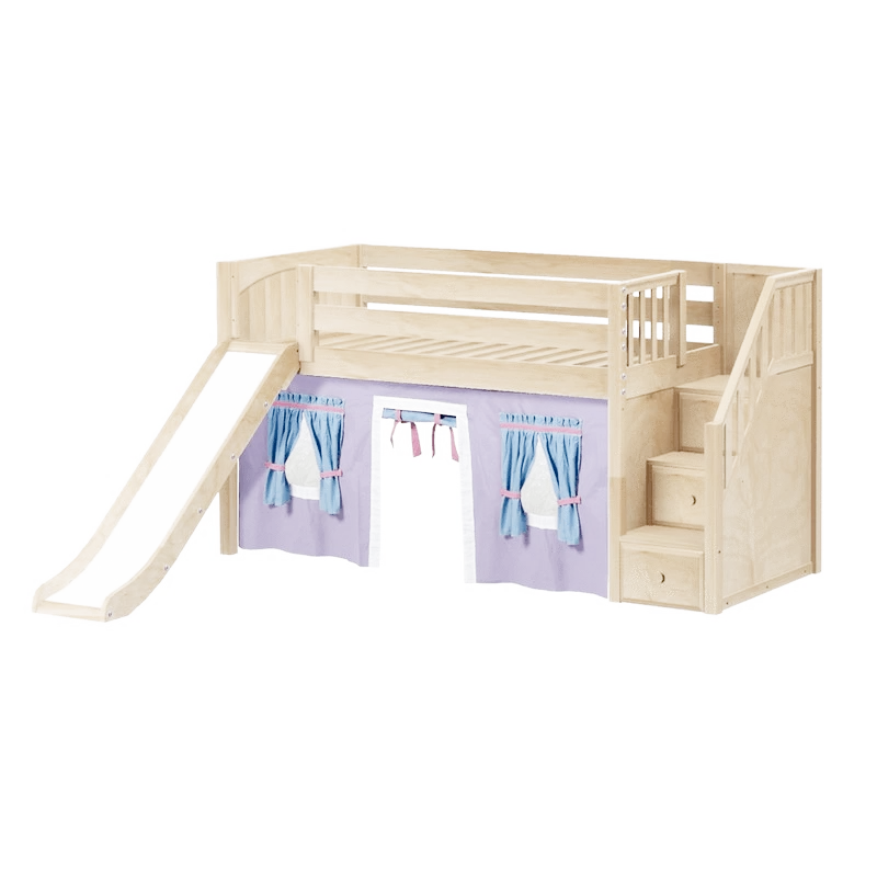 Maxtrix Twin Low Loft Bed With Stairs, Curtain + Slide - Image 16