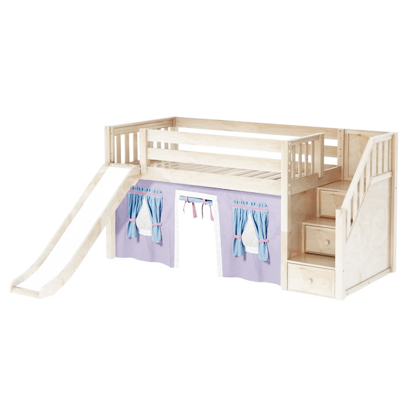 Maxtrix Twin Low Loft Bed With Stairs, Curtain + Slide - Image 3