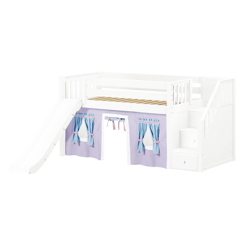 Maxtrix Twin Low Loft Bed With Stairs, Curtain + Slide - Image 20
