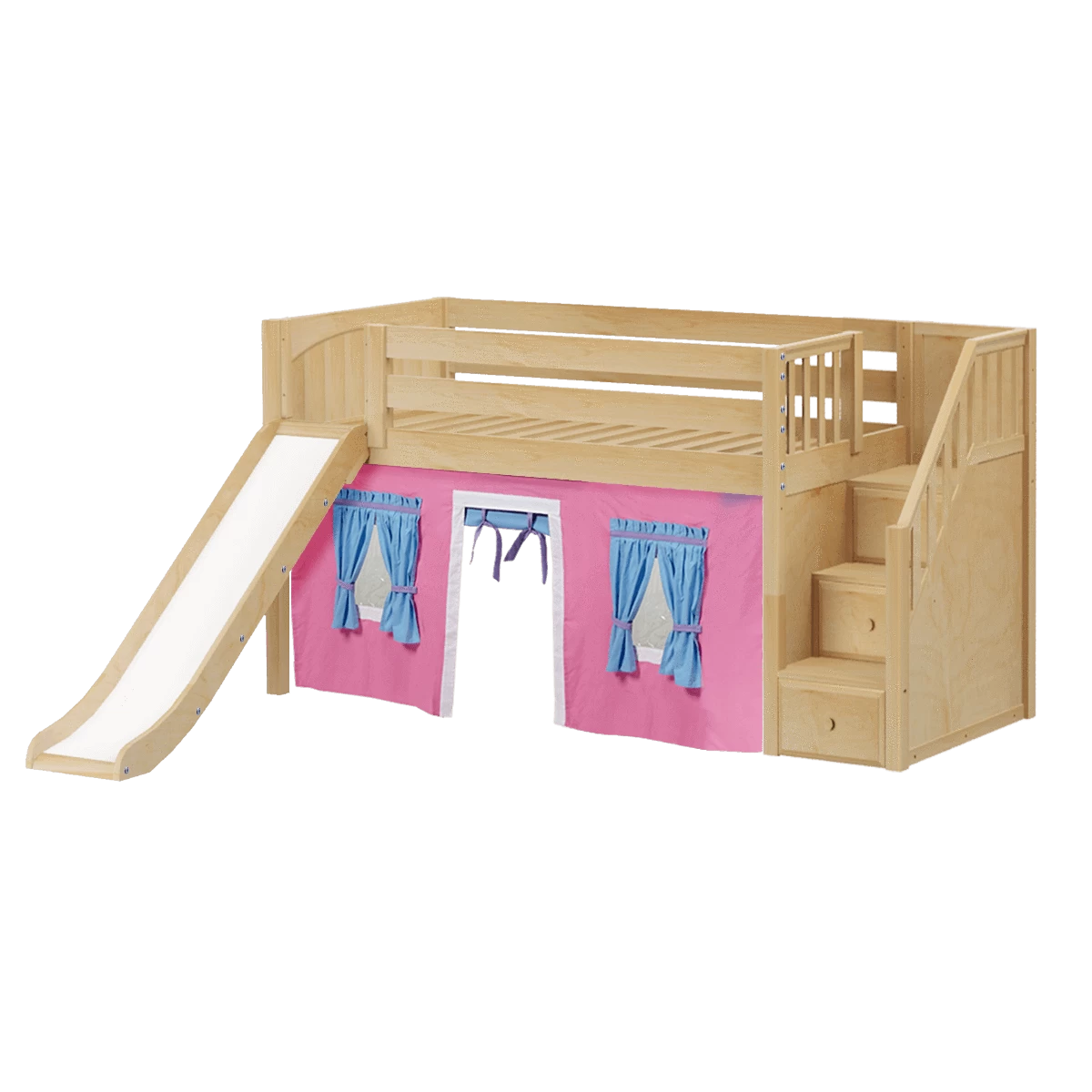 Maxtrix Twin Low Loft Bed With Stairs, Curtain + Slide - Image 12