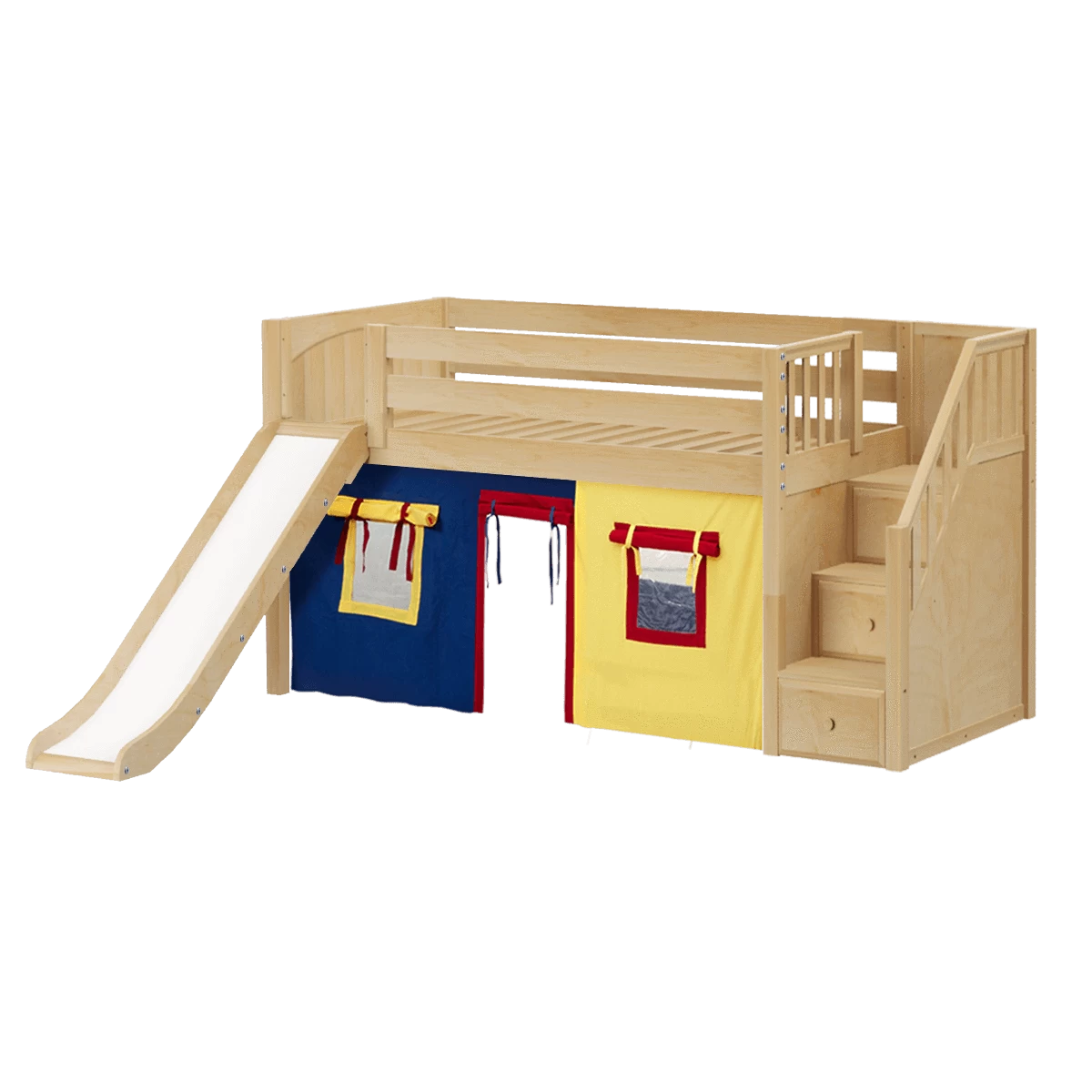 Maxtrix Twin Low Loft Bed With Stairs, Curtain + Slide - Image 11