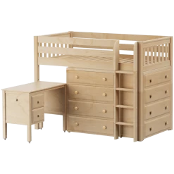 Maxtrix Twin Mid Loft Bed With Straight Ladder, Storage + Desk