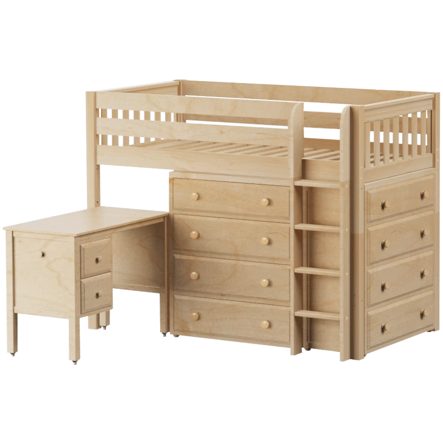 Maxtrix Twin Mid Loft Bed With Straight Ladder, Storage + Desk