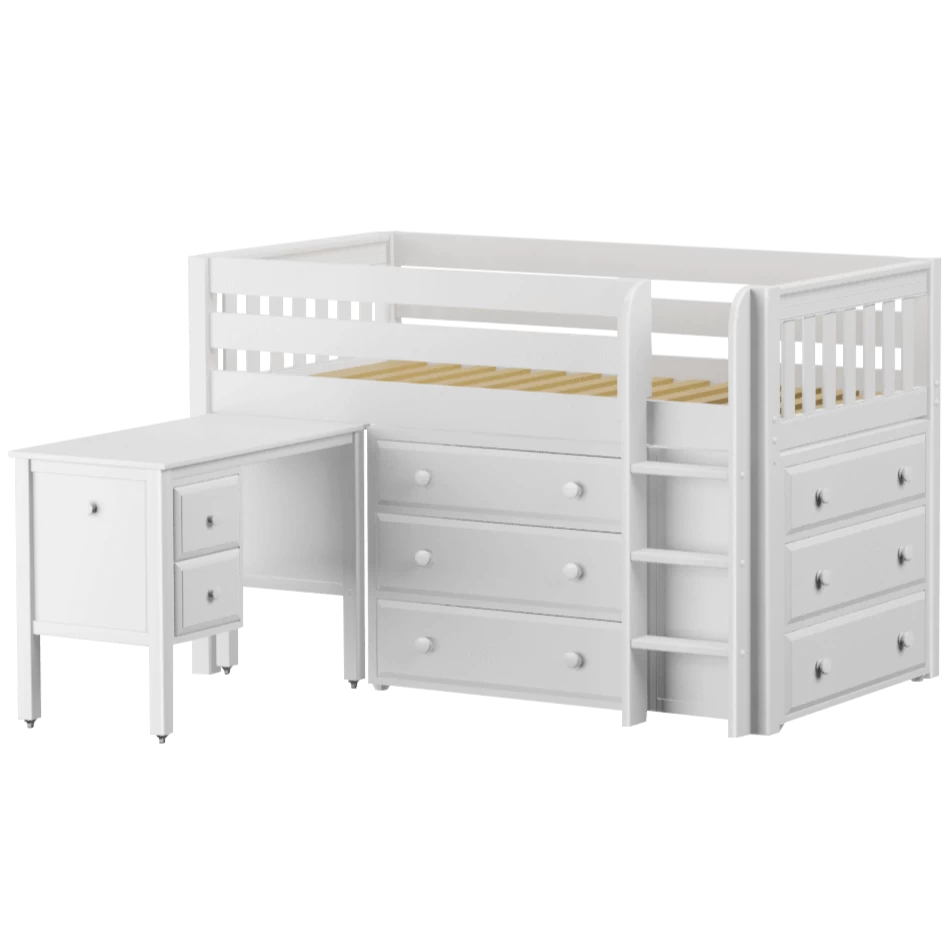 Maxtrix Twin Low Loft Bed With Straight Ladder, Storage + Desk