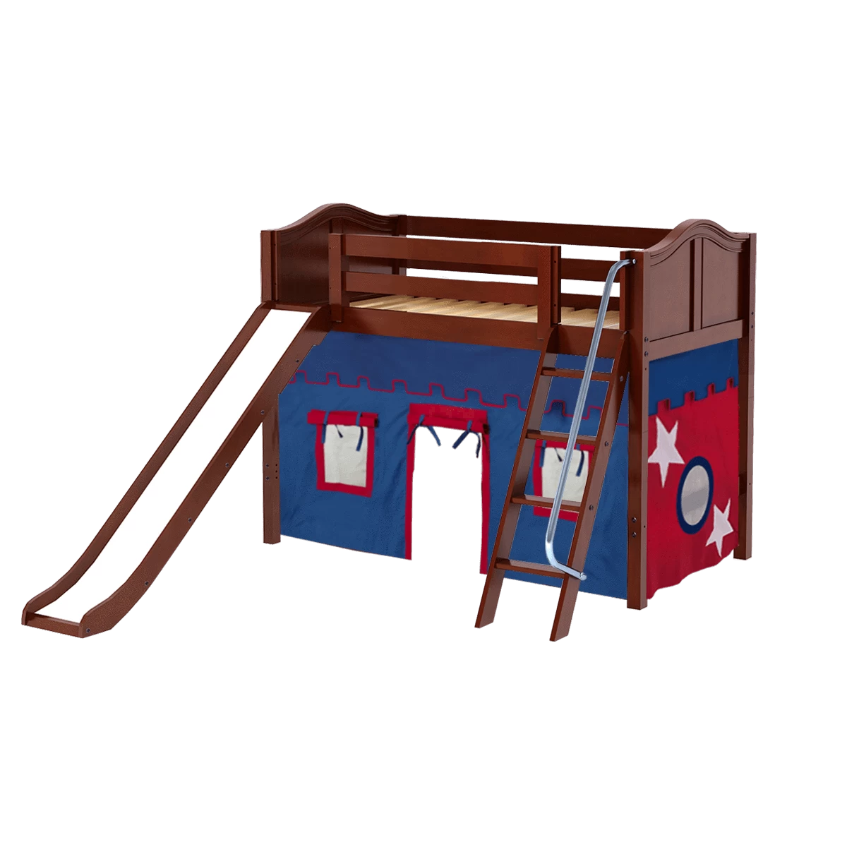 Maxtrix Twin Mid Loft Bed With Angled Ladder, Curtain + Slide - Image 14