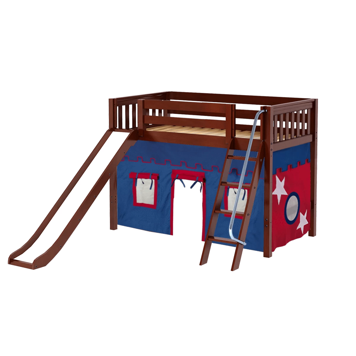 Maxtrix Twin Mid Loft Bed With Angled Ladder, Curtain + Slide - Image 2
