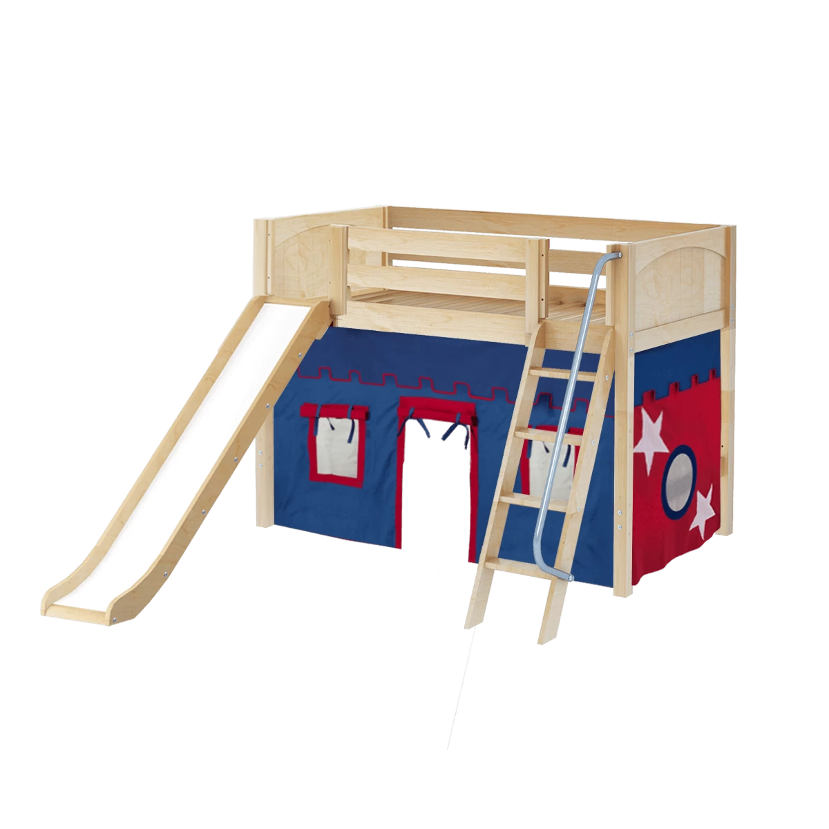 Maxtrix Twin Mid Loft Bed With Angled Ladder, Curtain + Slide - Image 9