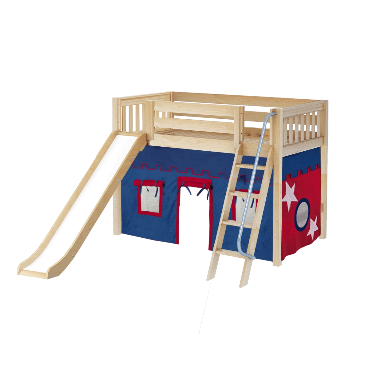 Maxtrix Twin Mid Loft Bed With Angled Ladder, Curtain + Slide - Image 5