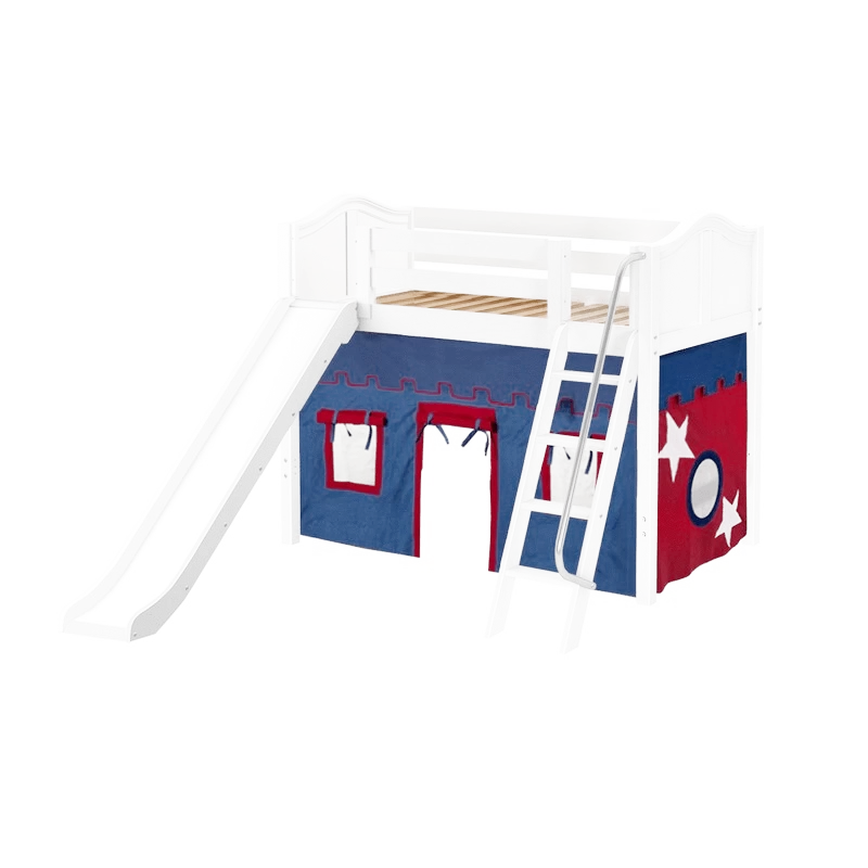 Maxtrix Twin Mid Loft Bed With Angled Ladder, Curtain + Slide - Image 3