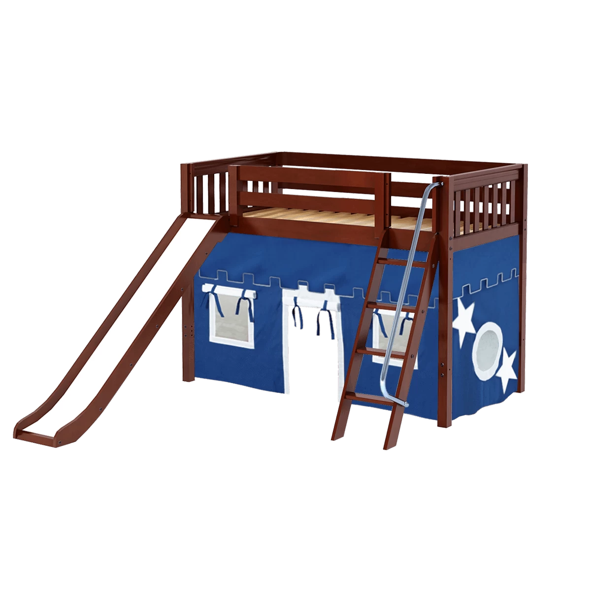 Maxtrix Twin Mid Loft Bed With Angled Ladder, Curtain + Slide - Image 10