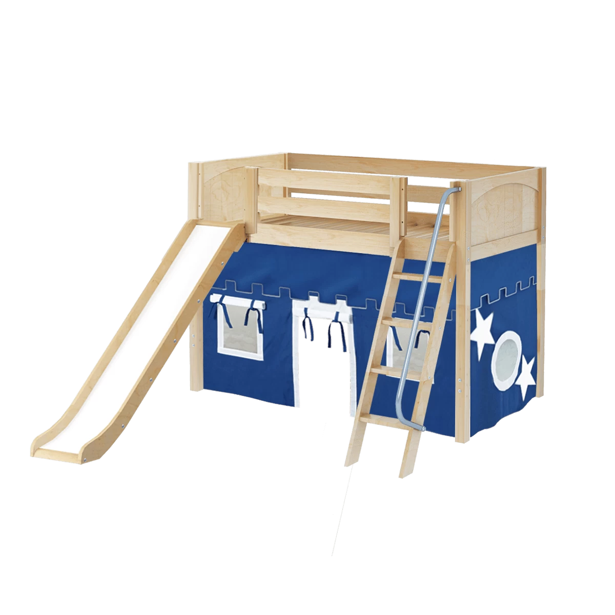 Maxtrix Twin Mid Loft Bed With Angled Ladder, Curtain + Slide - Image 18