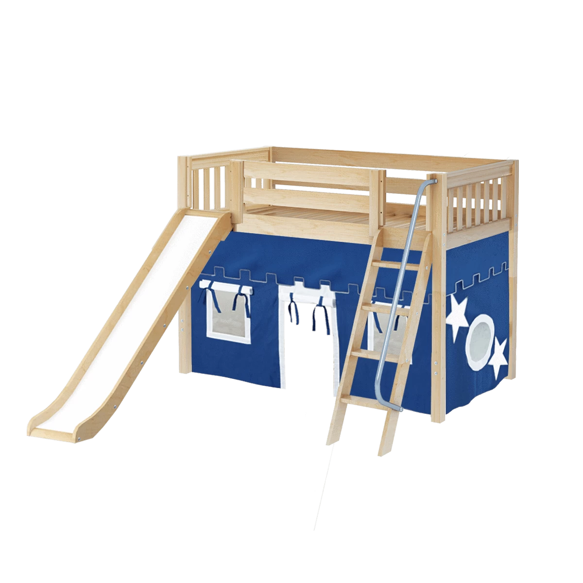 Maxtrix Twin Mid Loft Bed With Angled Ladder, Curtain + Slide - Image 13