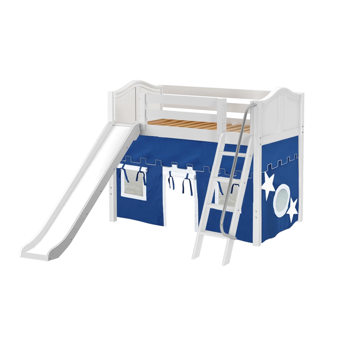 Maxtrix Twin Mid Loft Bed With Angled Ladder, Curtain + Slide - Image 11