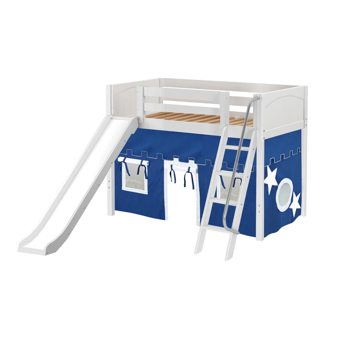 Maxtrix Twin Mid Loft Bed With Angled Ladder, Curtain + Slide - Image 12