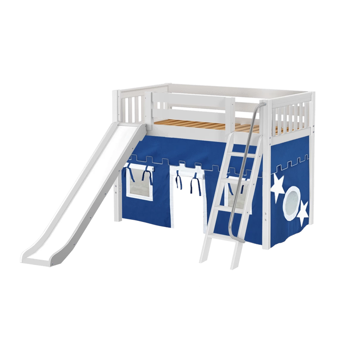 Maxtrix Twin Mid Loft Bed With Angled Ladder, Curtain + Slide - Image 16