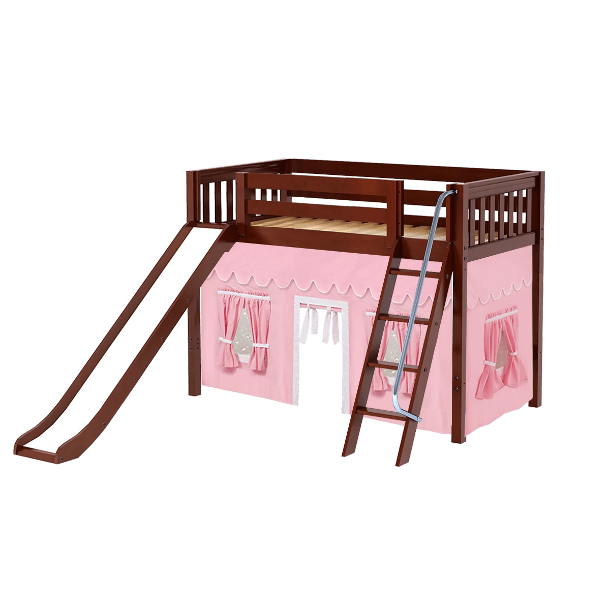 Maxtrix Twin Mid Loft Bed With Angled Ladder, Curtain + Slide - Image 19