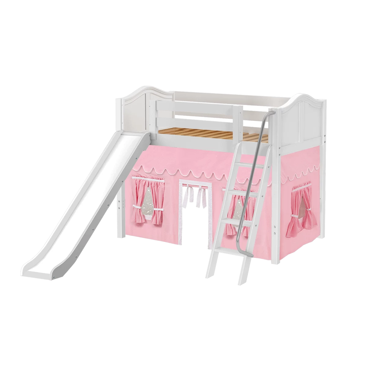 Maxtrix Twin Mid Loft Bed With Angled Ladder, Curtain + Slide - Image 20