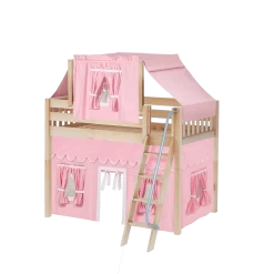 Maxtrix Twin Mid Loft Bed With Angled Ladder, Curtain + Top Tent