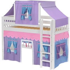 Maxtrix Twin Mid Loft Bed With Straight Ladder, Curtain + Top Tent