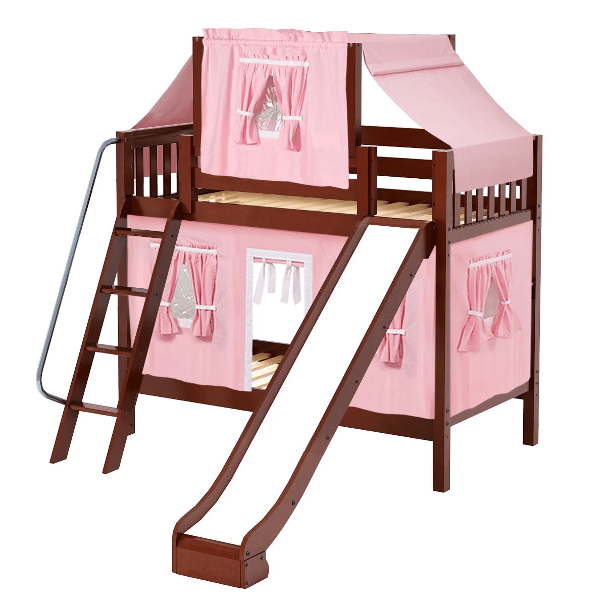 Maxtrix Twin Medium Bunk Bed With Angled Ladder, Curtain, Top Tent + Slide - Image 17