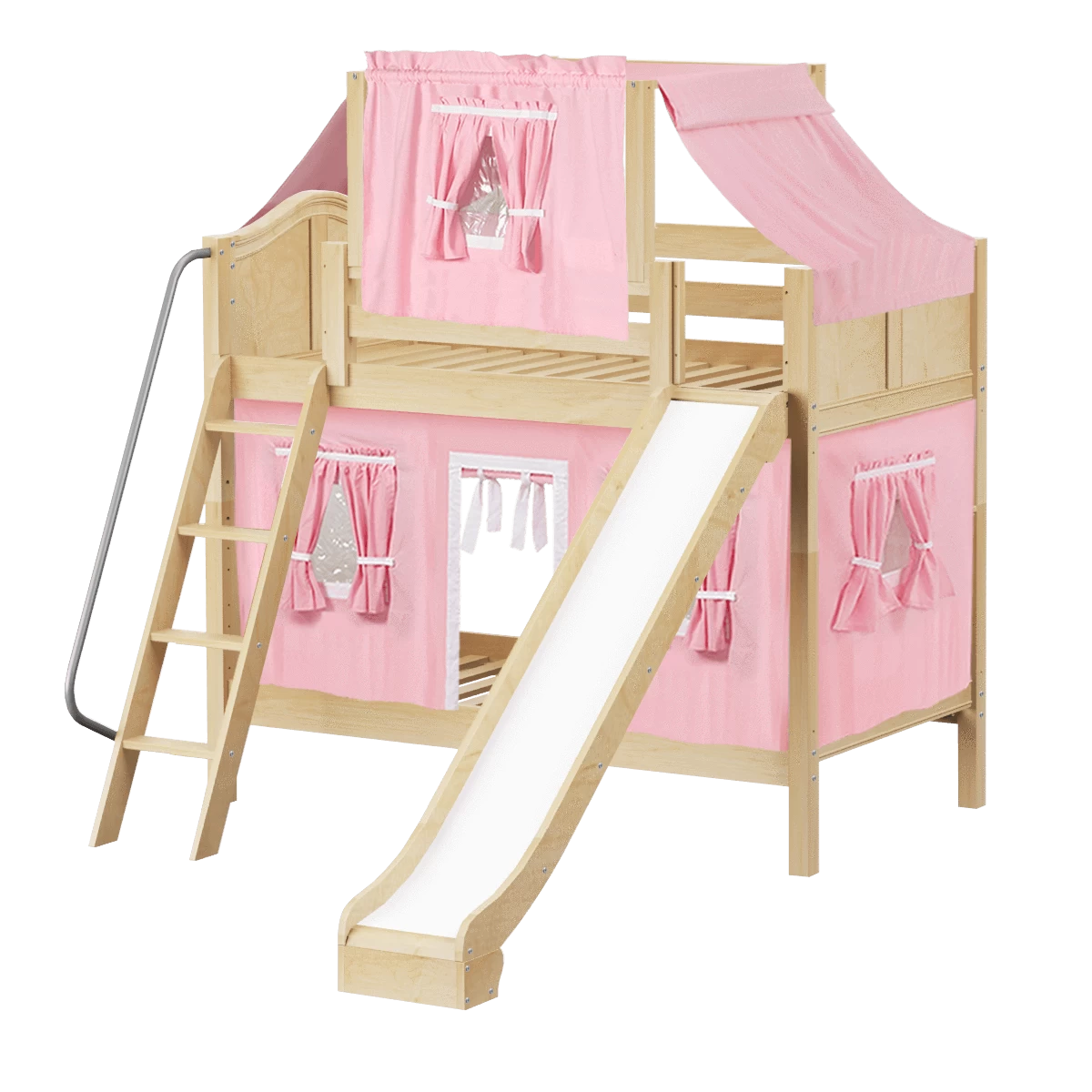 Maxtrix Twin Medium Bunk Bed With Angled Ladder, Curtain, Top Tent + Slide - Image 3