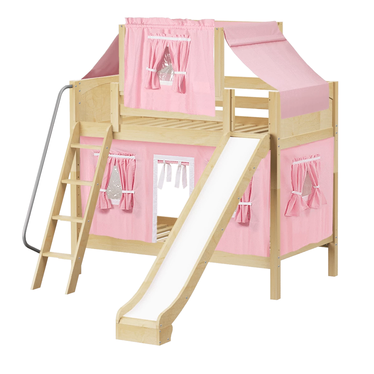 Maxtrix Twin Medium Bunk Bed With Angled Ladder, Curtain, Top Tent + Slide - Image 4