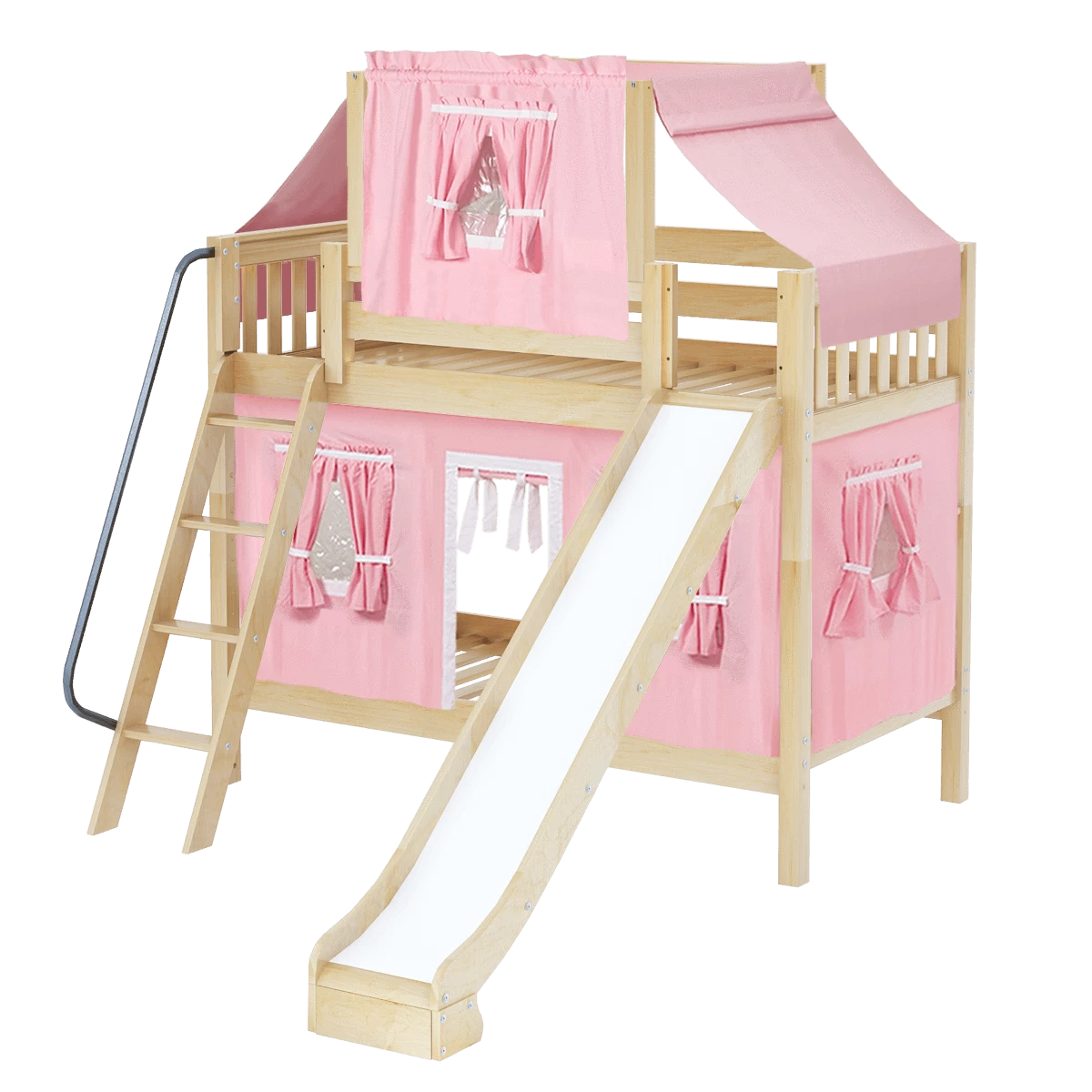 Maxtrix Twin Medium Bunk Bed With Angled Ladder, Curtain, Top Tent + Slide - Image 8