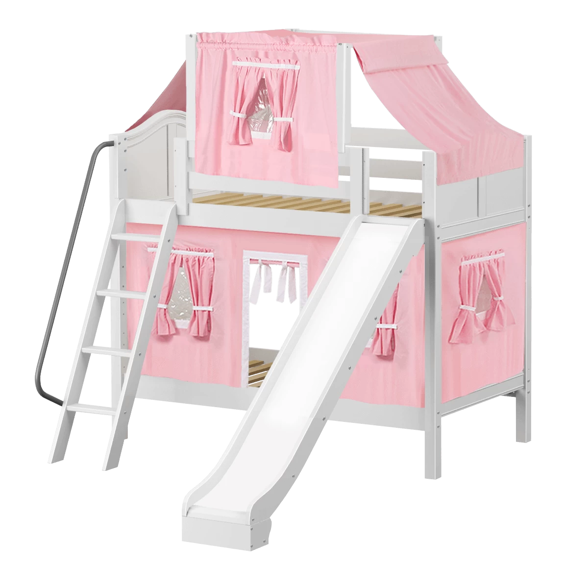 Maxtrix Twin Medium Bunk Bed With Angled Ladder, Curtain, Top Tent + Slide - Image 18