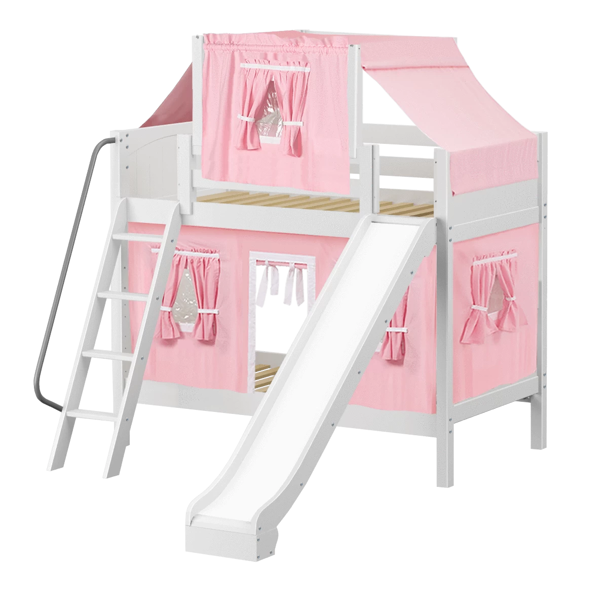 Maxtrix Twin Medium Bunk Bed With Angled Ladder, Curtain, Top Tent + Slide - Image 19