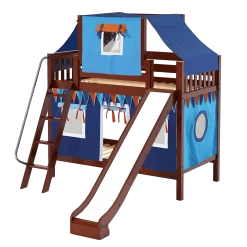 Maxtrix Twin Medium Bunk Bed With Angled Ladder, Curtain, Top Tent + Slide