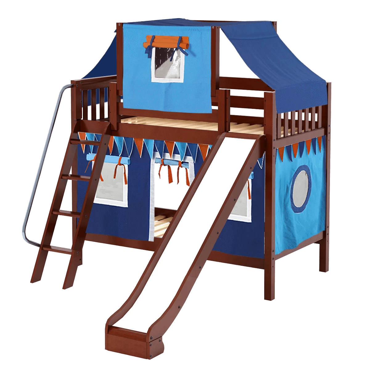 Maxtrix Twin Medium Bunk Bed With Angled Ladder, Curtain, Top Tent + Slide