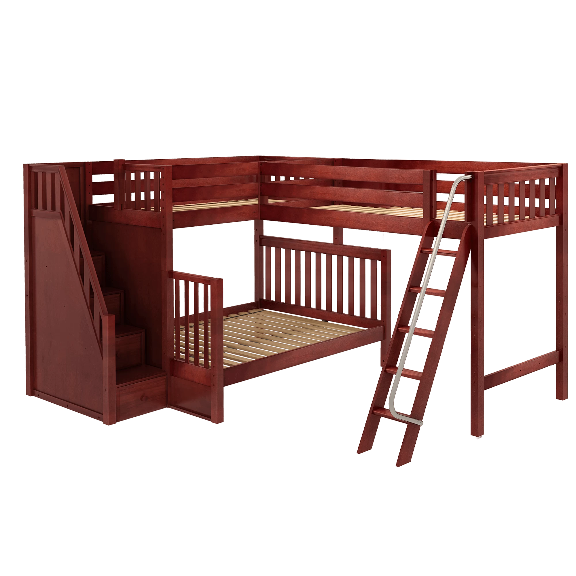Maxtrix Corner Loft Bunk Bed - Twin XL Over Queen + Twin XL - Image 2