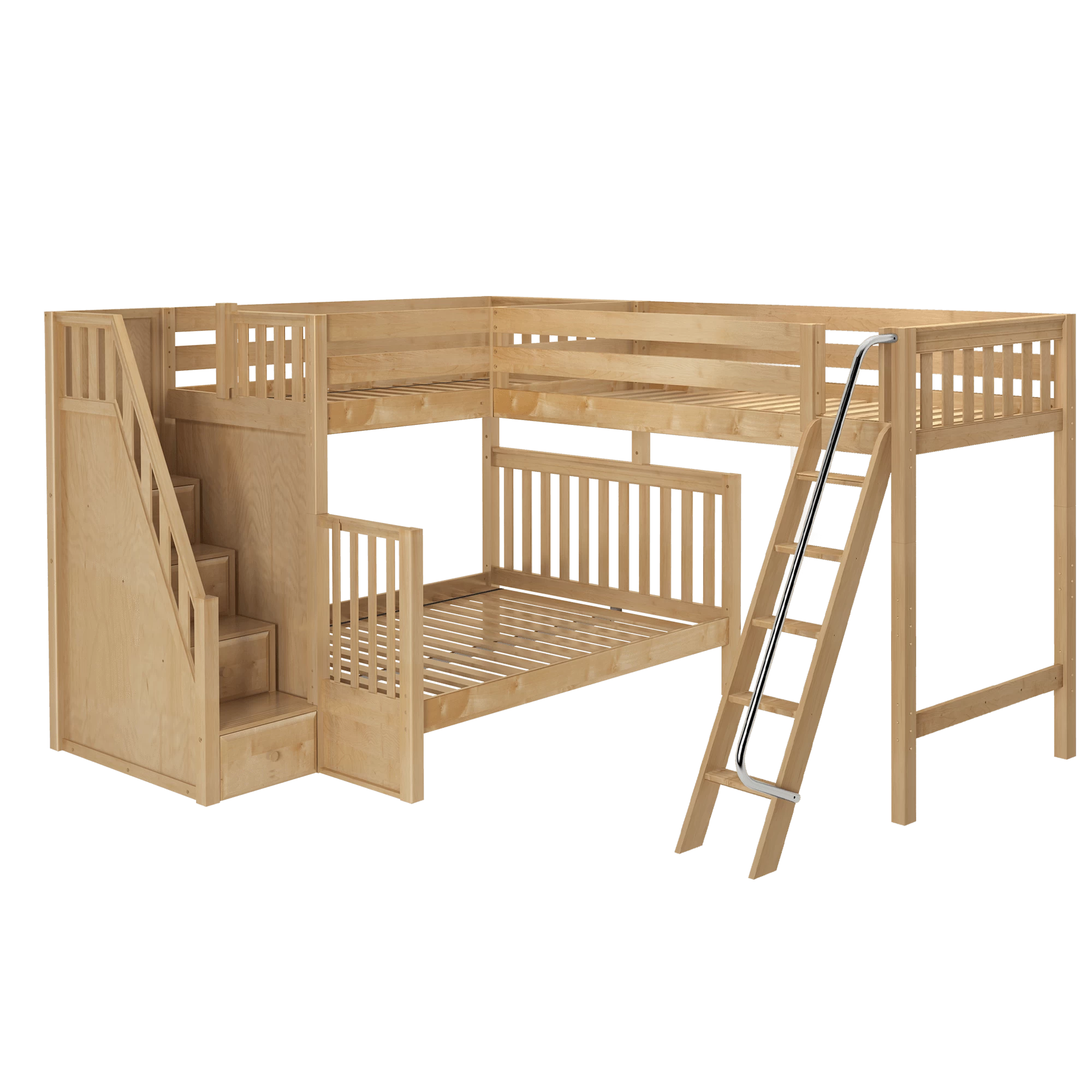 Maxtrix Corner Loft Bunk Bed - Twin XL Over Queen + Twin XL