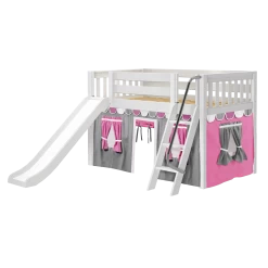 Maxtrix Twin Low Loft Bed With Angled Ladder, Curtain + Slide
