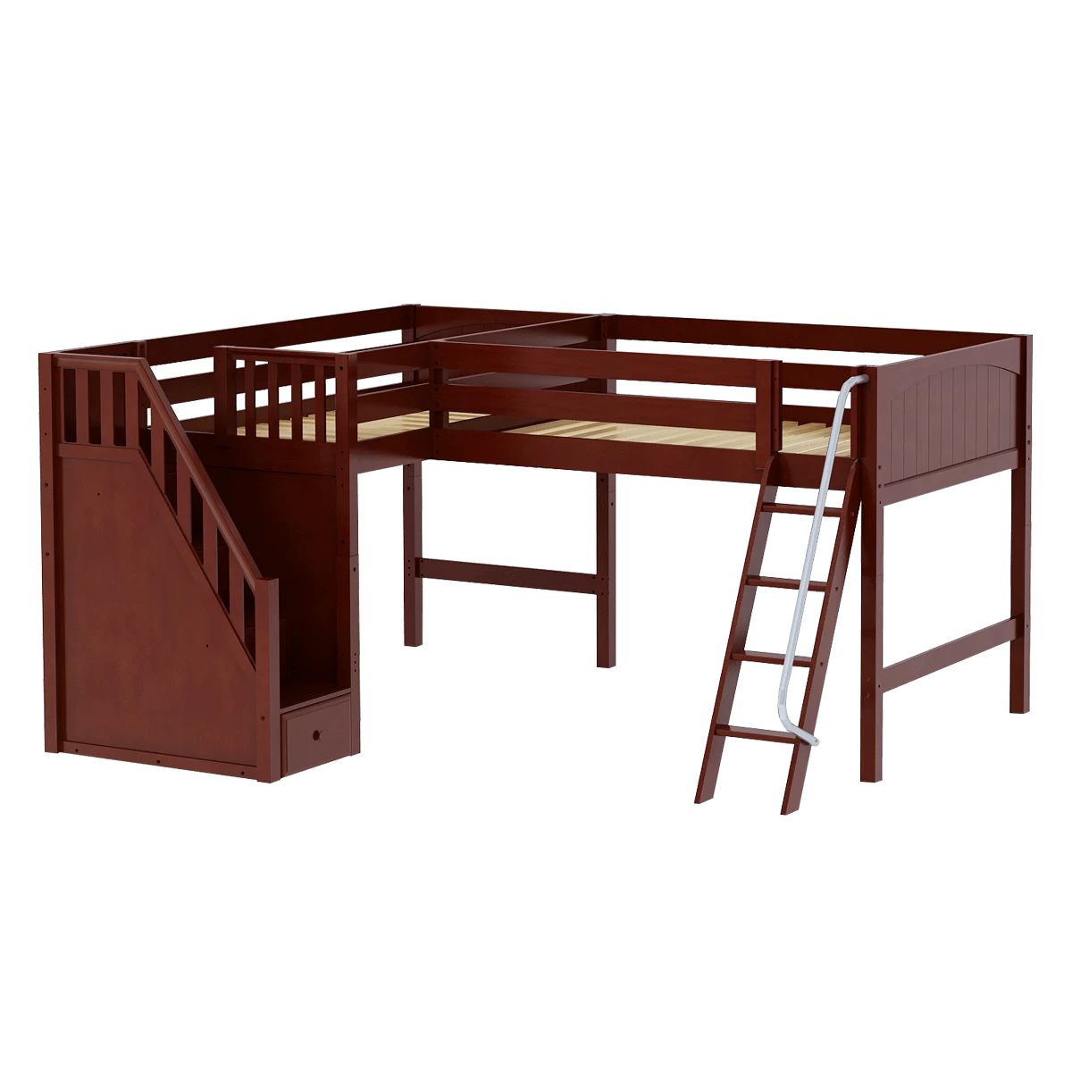 Maxtrix Twin Full Medium Corner Loft Bed With Ladder + Stairs - L - Image 4