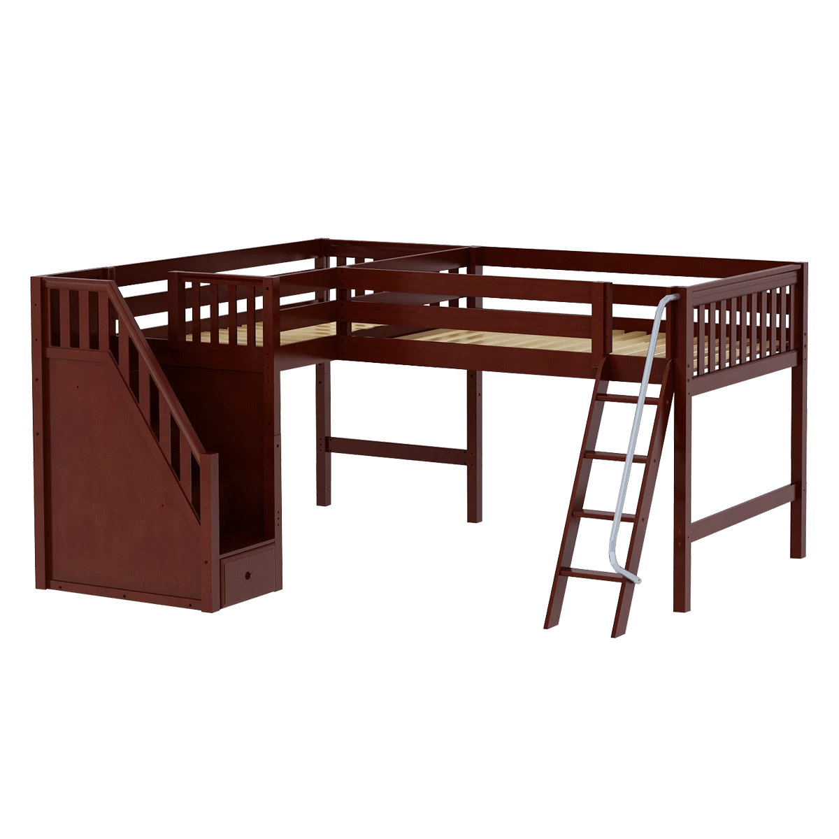 Maxtrix Twin Full Medium Corner Loft Bed With Ladder + Stairs - L - Image 2
