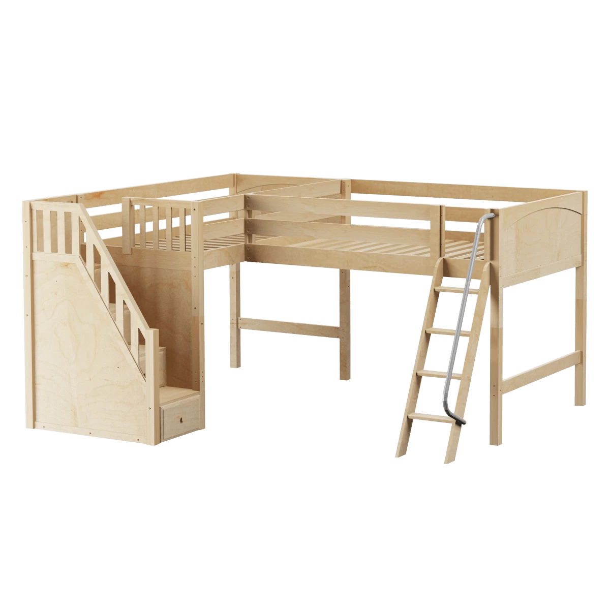 Maxtrix Twin Full Medium Corner Loft Bed With Ladder + Stairs - L - Image 5