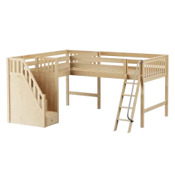 Maxtrix Twin Full Medium Corner Loft Bed With Ladder + Stairs - L