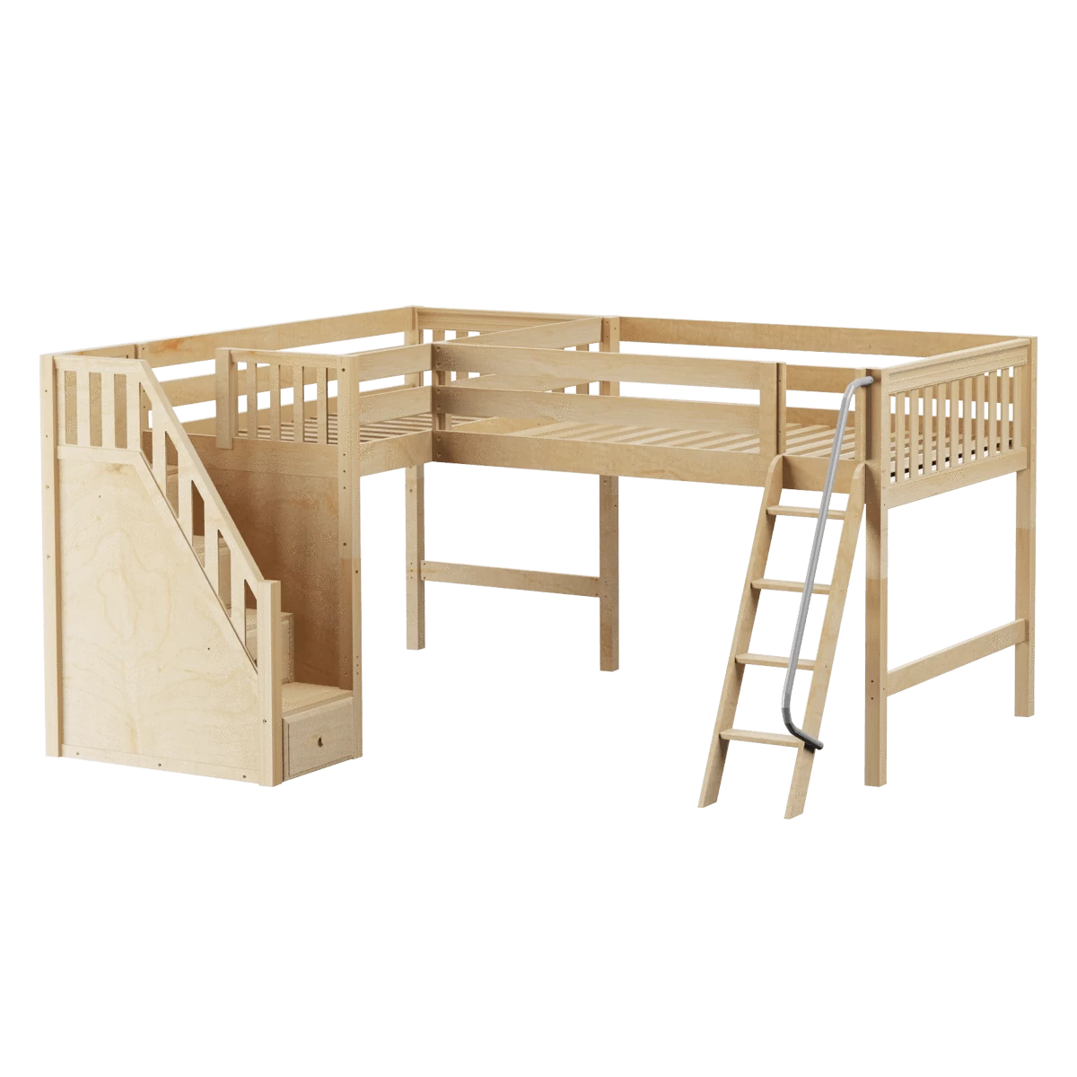 Maxtrix Twin Full Medium Corner Loft Bed With Ladder + Stairs - L