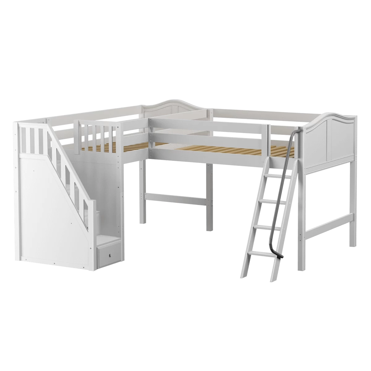 Maxtrix Twin Full Medium Corner Loft Bed With Ladder + Stairs - L - Image 7