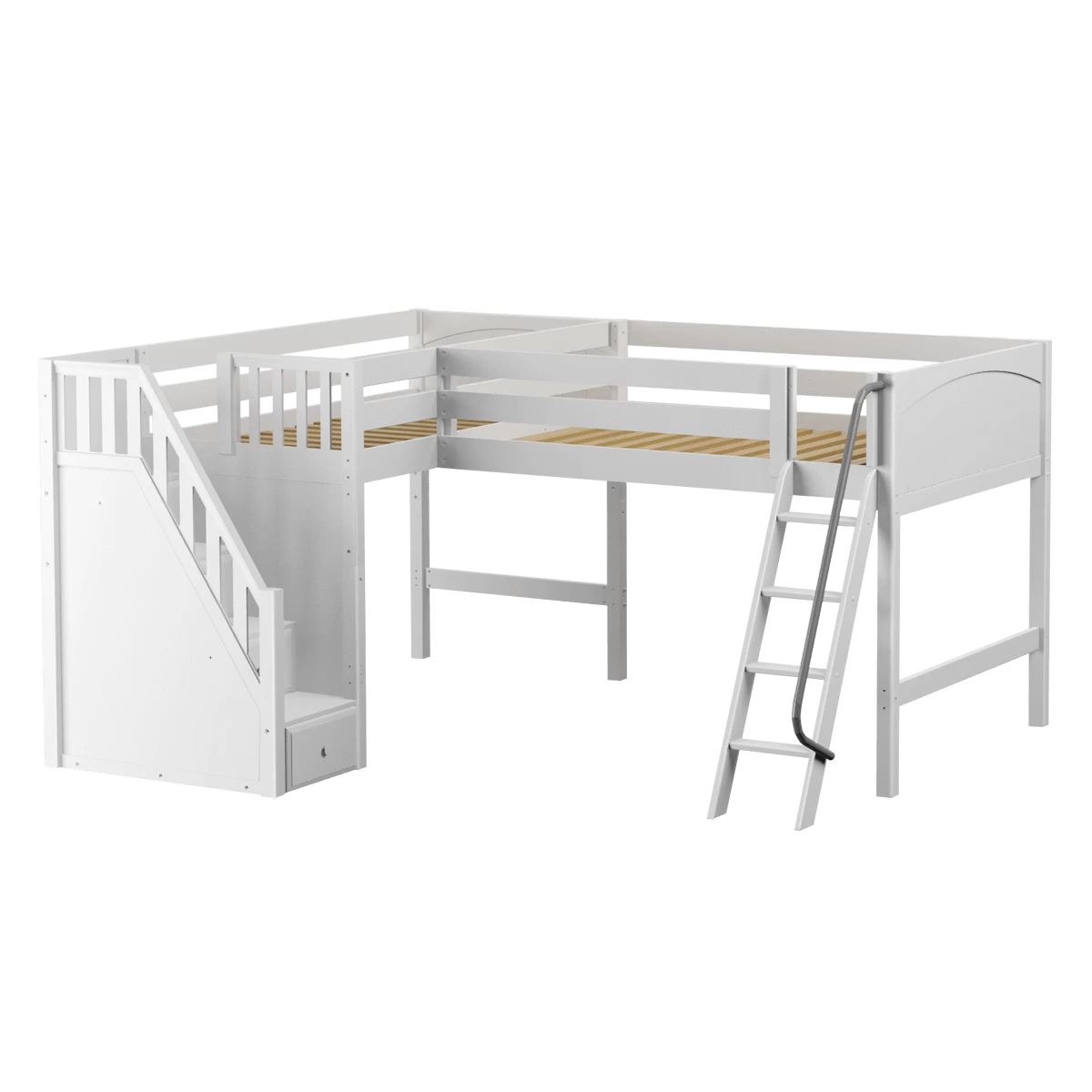 Maxtrix Twin Full Medium Corner Loft Bed With Ladder + Stairs - L - Image 8