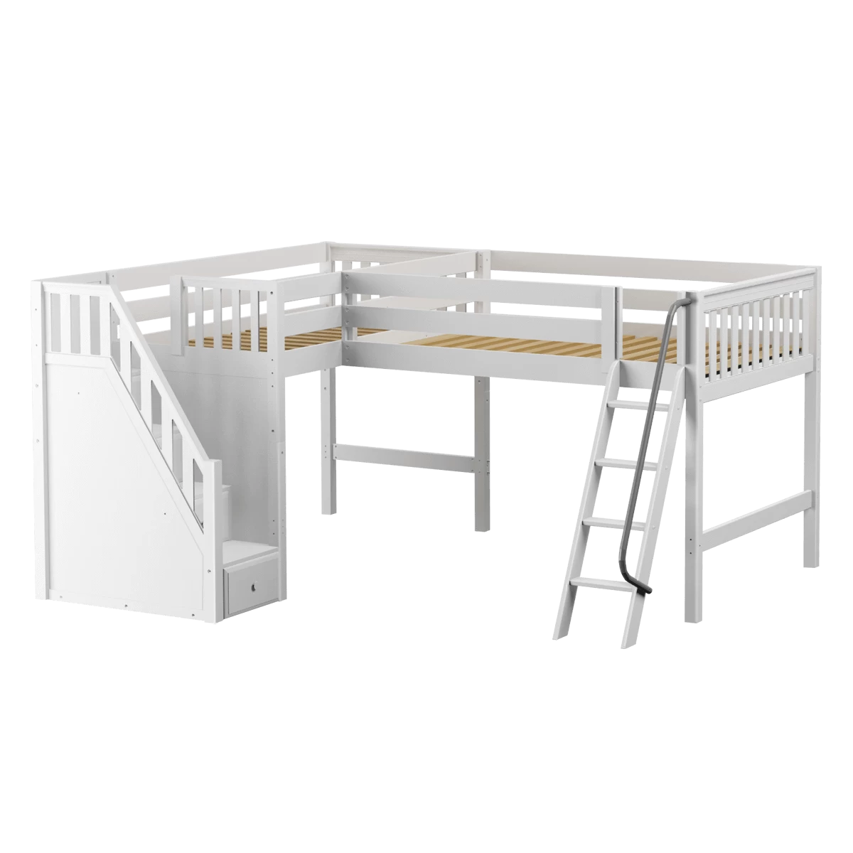 Maxtrix Twin Full Medium Corner Loft Bed With Ladder + Stairs - L - Image 3