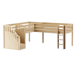 Maxtrix Twin Low Corner Loft Bed With Ladder + Stairs - L